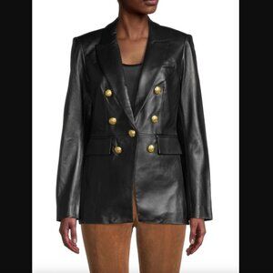 $1395 Veronica Beard Black Leather Gaya Double Breasted Dickey Jacket size 6